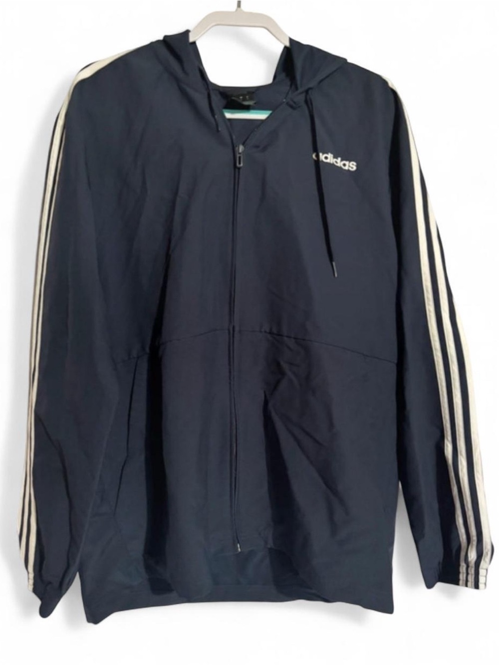 VTG Adidas Essentials 3-Stripes Windbreaker Navy Blue XL